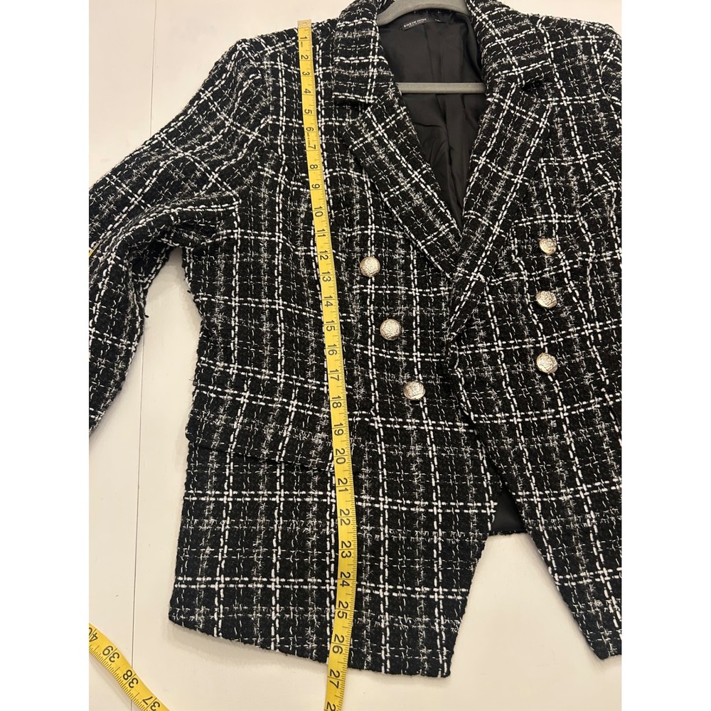 SHEIN CURVE Black White Plaid Tweed Double Breasted Blazer Gold Buttons 1XL - Picture 6 of 8